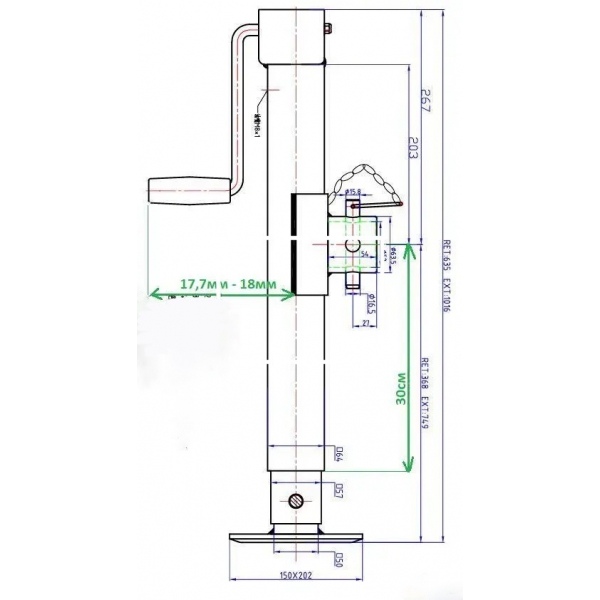 Опорна стійка домкратна 3000кг 635мм-1016мм з приварним кронштейном д 63,5мм