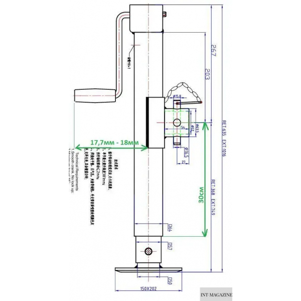 Опорна стійка домкратна 3000кг 635мм-1016мм з приварним кронштейном д 63,5мм